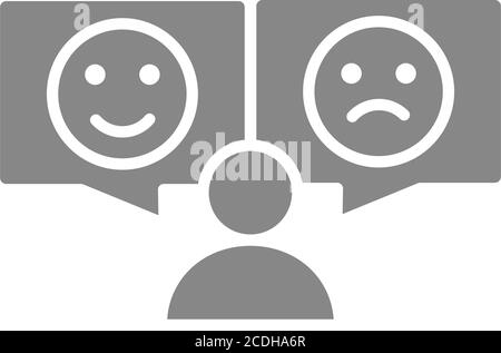 Mensch mit verschiedenen Emotionen graue Ikone. Positives und negatives Emoji-Symbol Stock Vektor