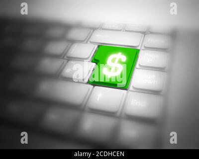 Grüne Dollar drücken. Internet Shopping konzeptionelle Bild Stockfoto