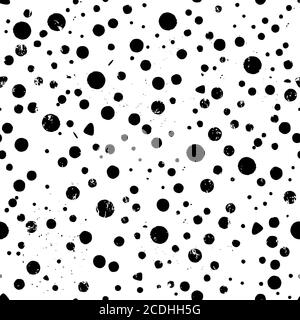 Nahtloses Hintergrundmuster, mit Kreisen/Punkten, Konturen und Spritzern, schwarz und weiß Stock Vektor
