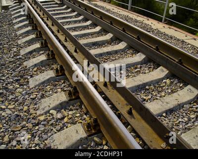 Eisenbahnschienen aus der Nähe Stockfoto