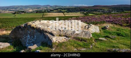 Tagesansicht von Lordenshaws Cup & Ring-markierter Felsen in der Nähe von Rothbury im Northumberland National Park, Northumberland, england, Großbritannien Stockfoto