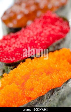Kaviar-Sushi, Makro Stockfoto