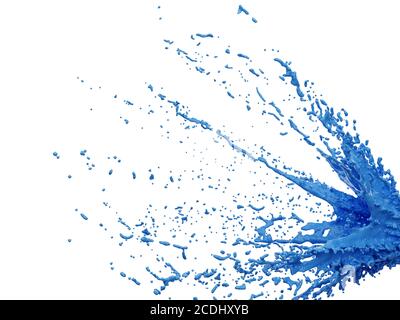 Spritzer von hellblauer Farbe auf weißem Hintergrund. 3D-Rendering Stockfoto