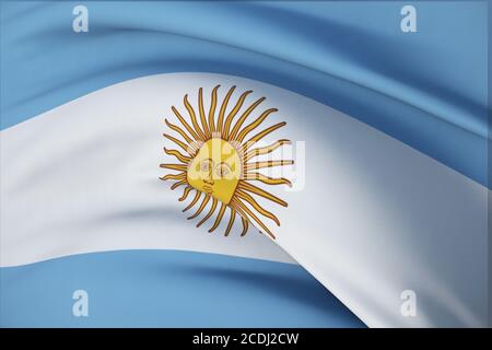 Wehende Flaggen der Welt - Flagge Argentiniens. Nahaufnahme, 3D-Illustration. Stockfoto