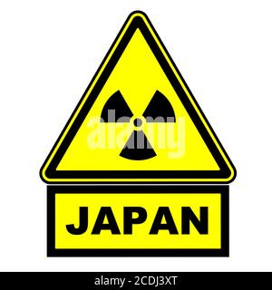 Radioaktive Gefahr in Japan. Warnschild. Ein gelbes Warnzeichen der radioaktiven Gefahr mit dem schwarzen Wort JAPAN. Isoliert. 3D-Illustration Stockfoto