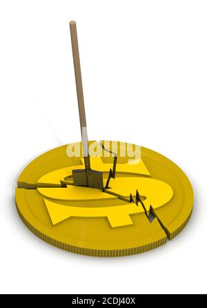 Bergbau der US-Währung. Schaufel in der Goldmünze mit dem Symbol des US-Dollars stecken. Isoliert. 3D-Illustration Stockfoto