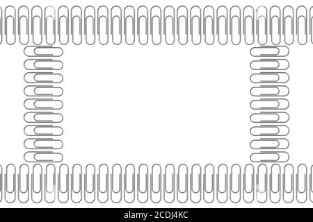 Büroklammerrahmen. Rechteckiger Rahmen aus Büroklammern auf einer weißen Oberfläche. 3D-Illustration Stockfoto