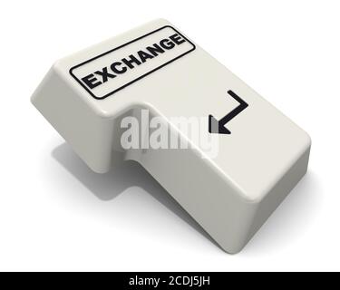 Die Eingabetaste der Tastatur mit der Bezeichnung EXCHANGE. Computer Enter-Taste der Tastatur mit schwarzem WORTAUSTAUSCH isoliert auf weißem Hintergrund. 3D-Illustration Stockfoto