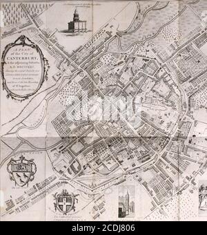 . Ein Spaziergang in und über die Stadt Canterbury, mit vielen Beobachtungen, die in keiner bisher veröffentlichten Beschreibung zu finden sind. ard. 47 Worthgate*, und das Haus der späten Sitzungen. * Dies sind 48 St. Mildreds Kirche und Hof. 49 Maynards Krankenhaus. 50 Arbeitsplatz. 51 insbesondere Baptisten Meeting-House. 52 Allgemeine Baptisten dito. 53 Quäker Meeting House. 54 St. Maria Magdalena oder Bur-Tor Kirche. 55 St. Mary Bredins oder LittleLady Dungil. 56 Dancing-scnool Hof. 57 Presbyterianisches Versammlungshaus. 58 Rodaus Stadt. 59 Ort von Dungil, oder Dane Johnmanor-Haus. 60 Äbte Mühle. 61 Viehmarkt. 62 Boroug Stockfoto