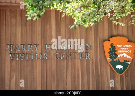 Schild Harry Hampton Visitor Center Stockfoto