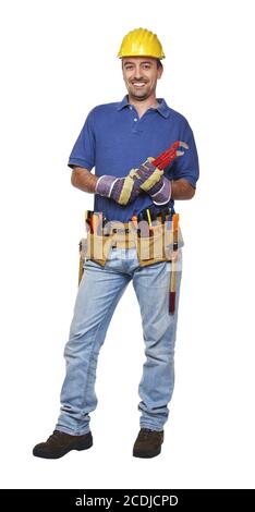 Arbeiter auf weiß stehend Stockfoto