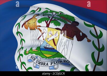 Wehende Flaggen der Welt - Flagge von Belize. Nahaufnahme, 3D-Illustration. Stockfoto