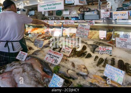 Pike Place Fish Market, Seattle, USA. Stockfoto