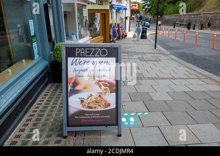 Windsor, Berkshire, Großbritannien. August 2020. Das Prezzo Restaurant in Windsor wurde nach der Schließung des Coronavirus wieder eröffnet. Quelle: Maureen McLean/Alamy Stockfoto