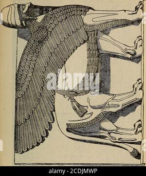 . Die Holman neue selbst-Aussprache Sonntag-Schule Lehrer Bibel . PLATTE 53. ASSYRISCHE, ADLKÖPFIGE GOTTHEIT. (Von einem Bas-Relief an den Wänden des Palastes von Assur-nasir-pal, König von Assyrien (B.C. 885-860), entdeckt in Calah (Nimrud), jetzt im British Museum.) r. Platte 54. ASSYRISCHER GEFLÜGELTER MENSCHENKÖPFIGER LÖWE. (Von einer Tür in den Palast von Assur-nasir-pal, König von Assyrien (B. C. 885-860),entdeckt in Calah (Nimrud), jetzt im British Museum.) Nach einer Inschrift von Esar-Haddon, die kolossalen Figuren, die flankierten die Türwege der königlichen Paläste wandte sich zurück den Feind und geschützt und BL Stockfoto