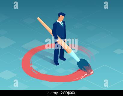 Vektor eines Geschäftsmanns, der einen roten Kreis um sich herum zieht. Stock Vektor