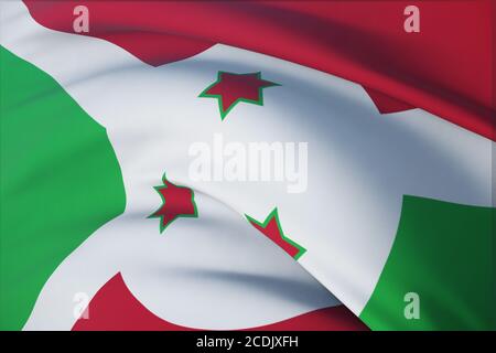 Winkende Flaggen der Welt - Flagge von Burundi. Nahaufnahme, 3D-Illustration. Stockfoto