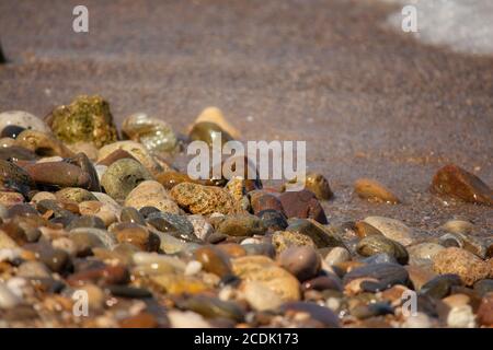 Kiesstrand am Strand Stockfoto