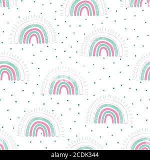 Regenbogen kindisch nahtloses Muster mit Punkten. Trendy Kinder Vektor Hintergrund. Verwenden Sie für Stoff, Tapete, Oberflächenmuster Design, Kinder Mode Stock Vektor