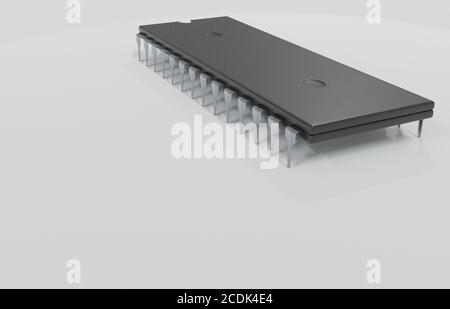 Alte Retro Mikroprozessor Mikrochip Nahaufnahme von 80s und 90s Computern. 3D-Illustration Stockfoto