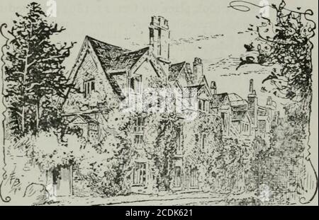 . Alden's Oxford Guide: Mit Schlüssel-Plan der Universität und Stadt, und zahlreiche Stiche. Worcester College. – Ruskin College. 87 Klosterhäuser, umgebaut im fitteenth Jahrhundert. Gesehen fronri der Garten sideDiese Häuser sind noch malerischer (siehe ilhistration). Sir Kenelm Digbyund Richard Lovelace waren Studenten in Gloucester Hall und Thomas deQuincey am Worcester College. In der Nähe der südwestlichen Ecke des Vierecks betreten wir durch einen schmalen Bogen die herrlichen Gärten, die normalerweise für die Öffentlichkeit frei zugänglich sind. Unsere Illustration onp. 88 zeigt eine angenehme Ecke am See, die zusätzlichen Charme verleiht Stockfoto