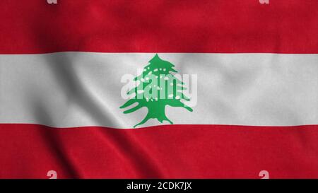 Die Nationalflagge des Libanon fliegt im Wind. 3d-Rendering Stockfoto