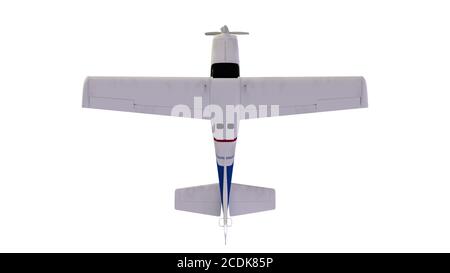 Alter Propellerflugflug auf weißem Hintergrund. Draufsicht. 3d-Rendering Stockfoto