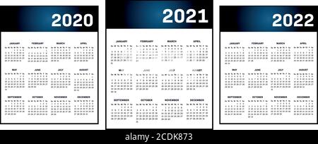 Englisch moderner klassischer Kalender für Jahre 2020-2021-2022 Vektortext ist Gliederung Stock Vektor