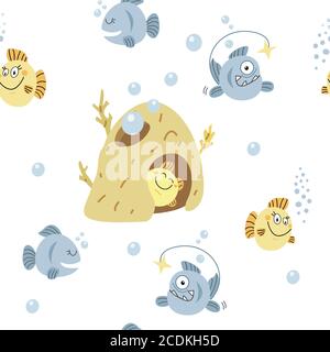 Muster von Cartoon Fisch auf weißem Hintergrund Stock Vektor