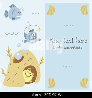 Cartoon Fisch und Fischhaus mit Elementen Stock Vektor