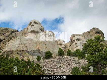 Nahaufnahme von George Washington, Thomas Jefferson, Abraham Lincoln und Theodore Roosevelt in Mount Rushmore in Rapid City South Dakota geschnitzt Stockfoto