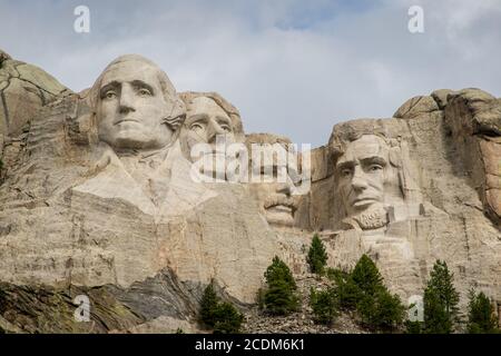 Nahaufnahme von George Washington, Thomas Jefferson, Abraham Lincoln und Theodore Roosevelt in Mount Rushmore in Rapid City South Dakota geschnitzt Stockfoto