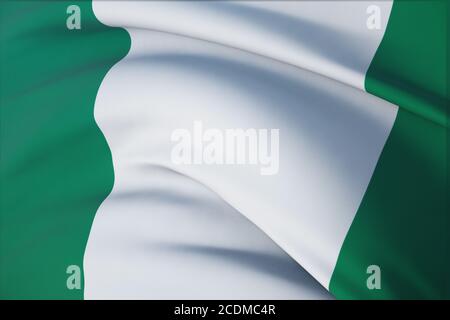 Wehende Flaggen der Welt - Flagge Nigerias. Nahaufnahme, 3D-Illustration. Stockfoto