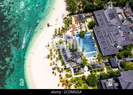 Luftaufnahme, Berg le Morne, mit Luxushotel LUX Le Morne Resort, Mauritius, Afrika Stockfoto