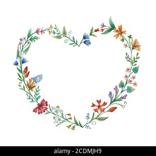 Grußkarte mit Aquarell, handgezeichnet, Vintage Blumenrahmen. Stockfoto