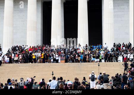 Martin Luther King III spricht während des National Action Network (NAN) Commitment March im Lincoln Memorial auf der National Mall. Stockfoto