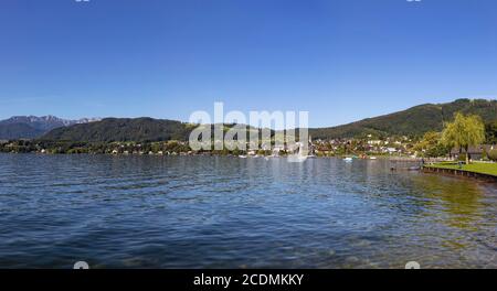 Panoramablick auf Altmünster, Traun, Salzkammergut, Oberösterreich, Österreich Stockfoto