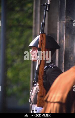 Wache vor Schinkels Neue Wache, kurz nach dem Mauerfall, 1990, Berlin, Deutschland Stockfoto