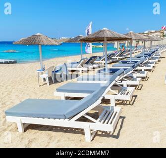 Paradise Beach, Mykonos, Kykladen Inseln, Griechenland Stockfoto