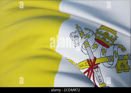 Wehende Flaggen der Welt - Flagge der Vatikanstadt. Nahaufnahme, 3D-Illustration. Stockfoto