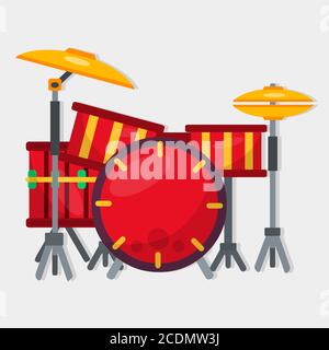 Drum Kit Musik Instrument Vektor-Illustration in flachem Stil Stock Vektor