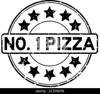 Grunge schwarze Nummer eins Pizza mit Stern Symbol rund Gummi Stempel auf weißem Hintergrund Stock Vektor