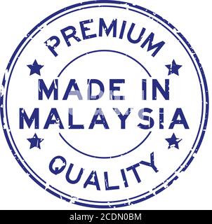 Grunge blau Premium-Qualität hergestellt in Malaysia runde Gummidichtung Stempel auf weißem Hintergrund Stock Vektor