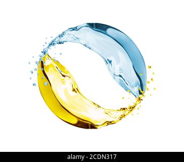 Wasser und Öl isoliert auf weißem Hintergrund mit Clipping-Pfad Stockfoto