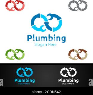 Infinity Klempnerlogo mit Wasser und Fix Home Konzept Design Stock Vektor