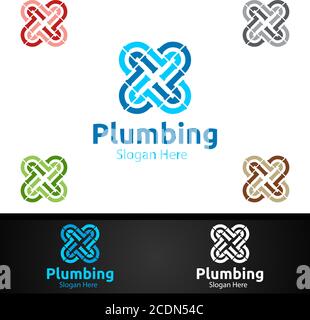 Infinity Klempnerlogo mit Wasser und Fix Home Konzept Design Stock Vektor