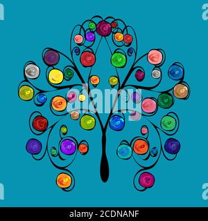 Abstrakte Baum mit gemusterten farbigen Obst Stockfoto