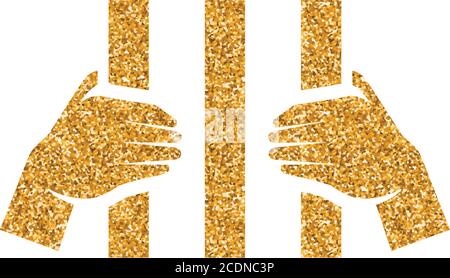 Jail Symbol in Gold Glitzer Textur. Glitzern Luxus Stil Vektor Illustration. Stock Vektor