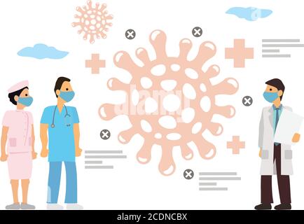 Bakterien Pandemie Virus Ausbruch Forschung durch eine Gruppe von Ärzten, Krankenschwestern und Forscher. Vireninfektionskonzept. Flache Vektorgrafik. Stock Vektor