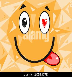 Cartoon Gesicht mit Augen Herzen und Zunge Vektor Illustration. Stock Vektor